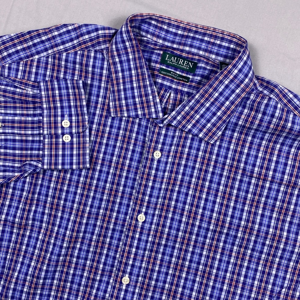 Lauren Ralph Lauren Big Fit Performance Stretch Dress Shirt Mens 18.5 34/35 Blue